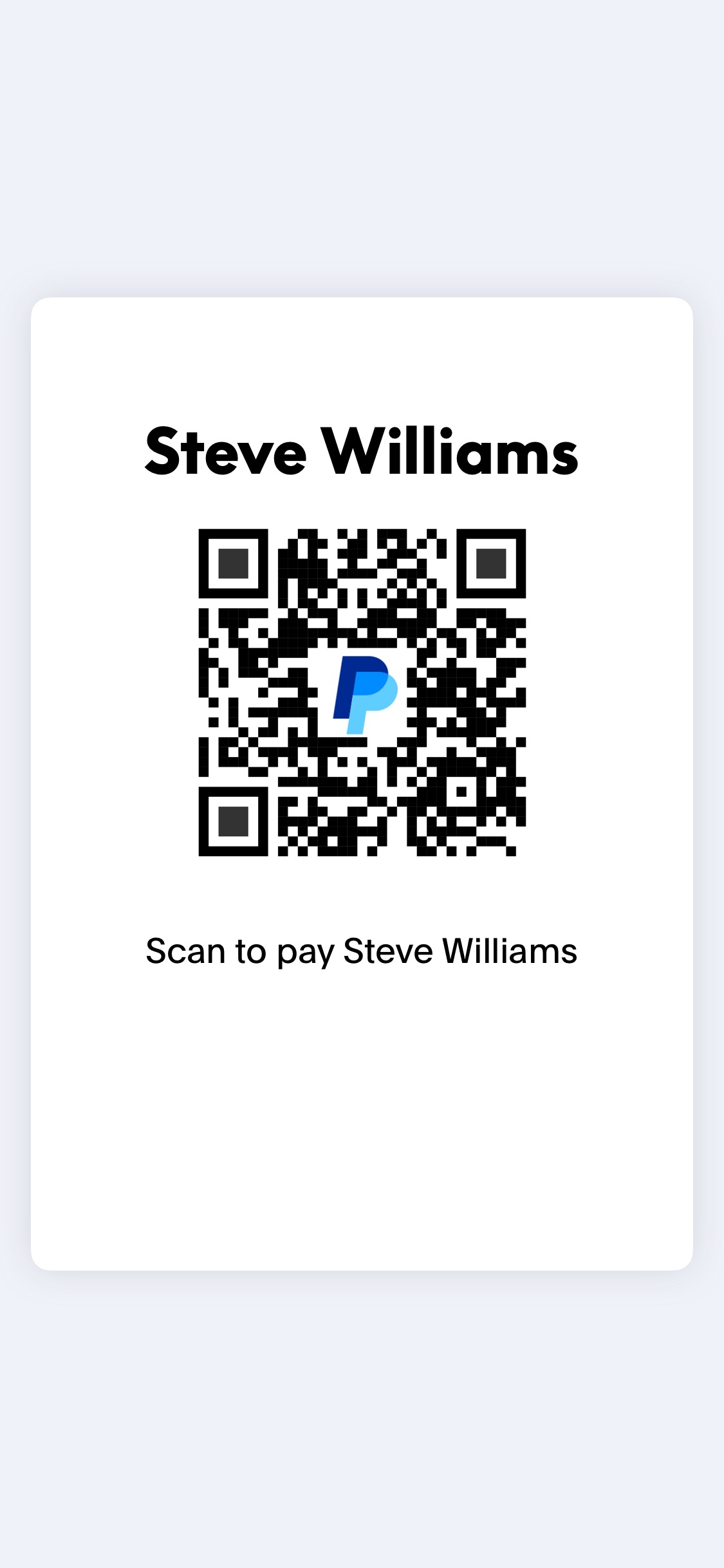 PayPal QR code for Steve Williams